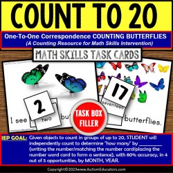 One to One Correspondence Spring Counting to 20 BUTTERFLIES Task Box Filler